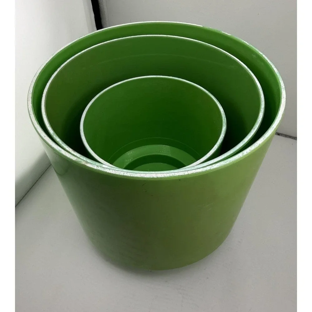 Set Of 3 Lawnware VTG Plant Pots Plastic Nesting Green Footed Retro Sturdy